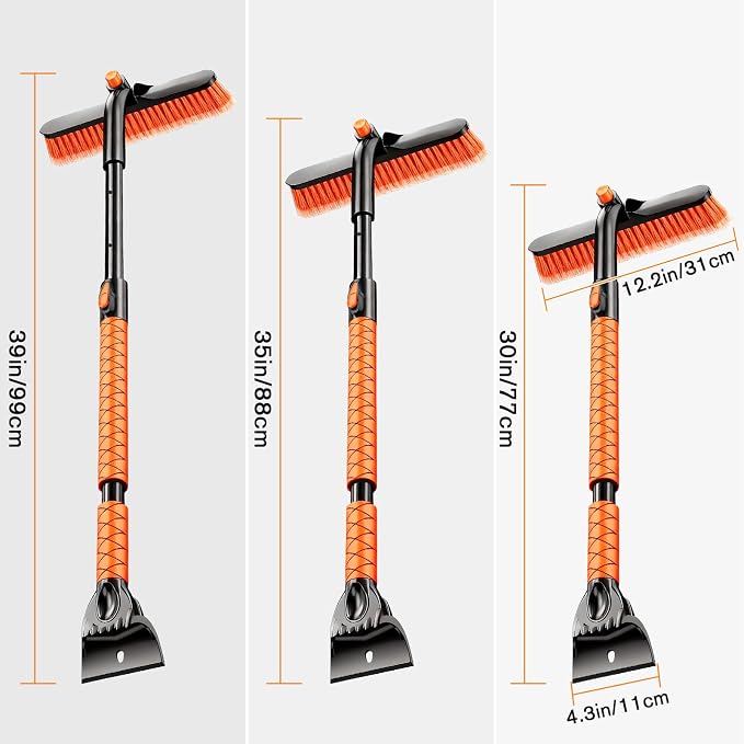 Showvigor Extendable Snow Brush and Ice Scraper for Car, 30"-35"-39" Adjustable Long Handle & 4.3" Ice Chipper, 360?? Pivoting Brush Head & Comfortable Antiskid Grip - Image 3