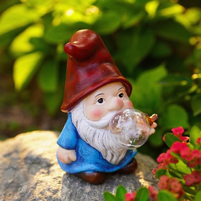 Garden Gnome Statue Solar Light Outdoor Decorations Gnome Figurine Light for Outdoor Patio Balcony Yard Porch Lawn for Women Mom Grandma Family Friend 6.10" D x 4.33" W x 7.09" H