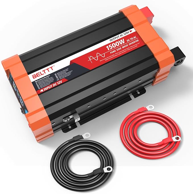 BELTTT 1500W Pure Sine Wave Inverter 12V to 120V AC, Inverter 12V to 110V Converter for Solar, Off-Grid, RV, Truck, Power Inverter with Dual AC Socket, 5V 2.1A USB, Surge 3000W, Smart LCD Display by BELTTT