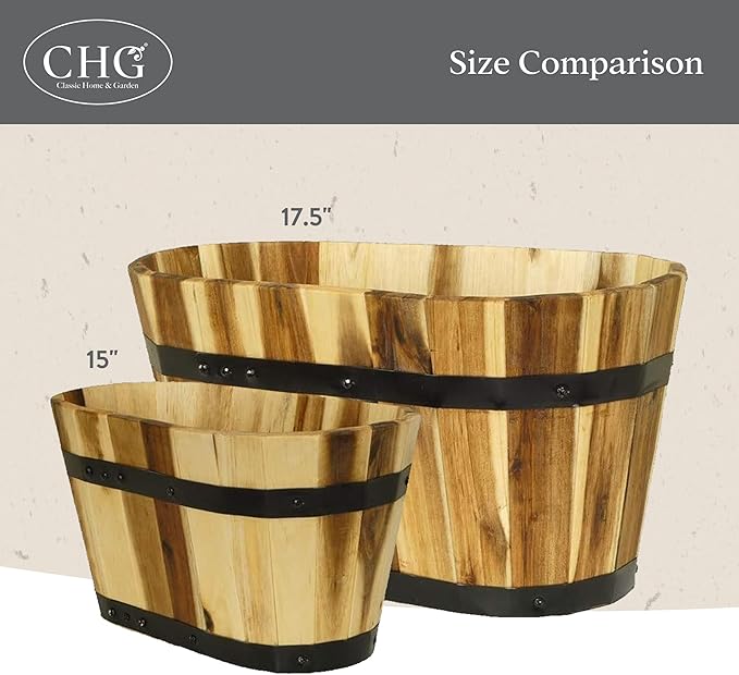 Classic Home & Garden 140011 Oval Barrel Planter, Acacia