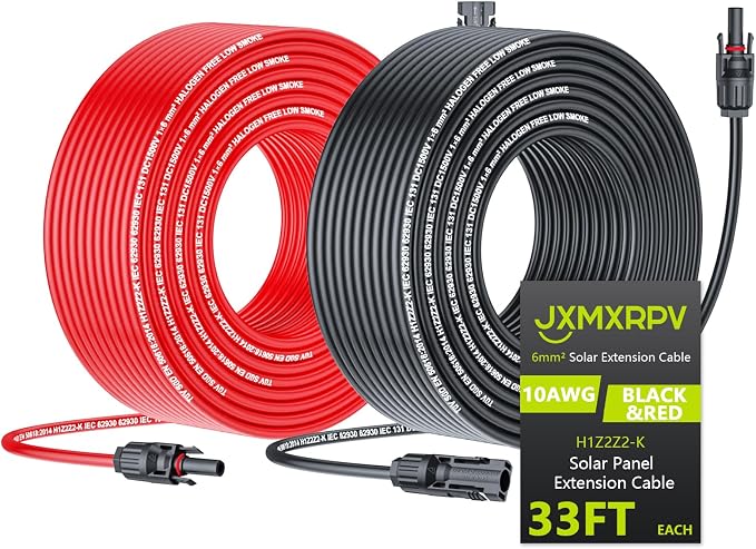 Solar Extension Cable 33Ft 10AWG, Solar Wire with Tool-Free Solar Connectors, Waterproof Solar Panel Extension Cable 6mm², PV Cable 10Gauge for Home Boat RV Solar Panels(33ft) by JXMXRPV