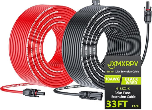 Solar Extension Cable 33Ft 10AWG, Solar Wire with Tool-Free Solar Connectors, Waterproof Solar Panel Extension Cable 6mm², PV Cable 10Gauge for Home Boat RV Solar Panels(33ft) by JXMXRPV