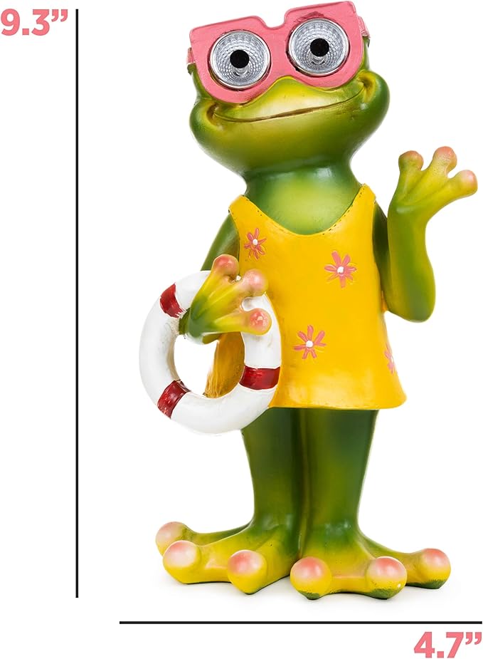Blazin' Bison Frog Yard Decorations | Outdoor Decor – Garden Statues and Figurines | Solar Lawn Ornaments for Patio, Balcony and Deck | Weather Resistant - LED | Gifts for Patio | Auto On/Off (Girl)