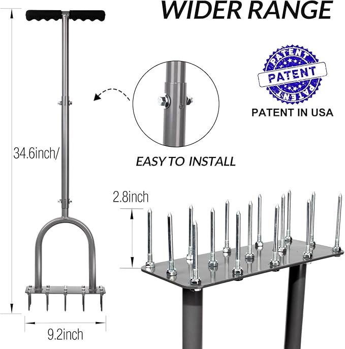 Walensee Lawn Aerator Spike Metal Manual Dethatching Soil Aerating Lawn with 15 Iron Spikes, Pre-Assembled Grass Plug Aerator Tools for Yard, Lawn Aeration, Garden Tool, Revives Lawn Health, Patented - Image 2