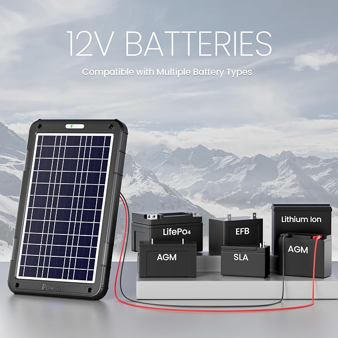POWOXI 12V Solar Car Battery Charger: 12W Solar Panel Kit Battery Trickle Charger Maintainer with Smart PWM Controller for Car - RV Boat Marine Motorcycle - for Trailer Truck Snowmobile Tractor - Image 4