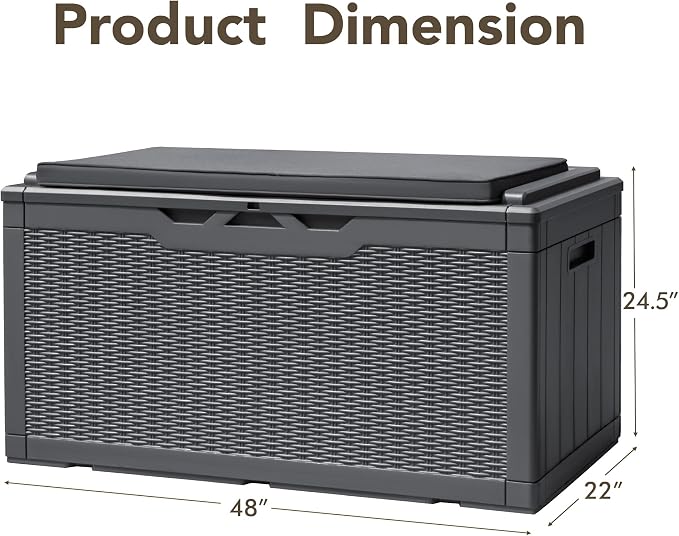 Devoko 100 Gallon Deck Box, Waterproof Resin Outdoor Storage Box with Cushion for Outside and Patio, Large Outdoor Storage Bench Cabinet Lockable for Patio Furniture and Garden Tools (Gray) - Image 2