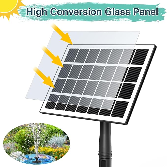 Jutai Solar Fountain Kit Glass-No Battery, DIY 3.5W Solar Fountain Pump Works in Shadow, Solar Water Pump for Bird Bath, Water Feature,Garden, Outdoor-8 Nozzles,9.8ft Power Cord