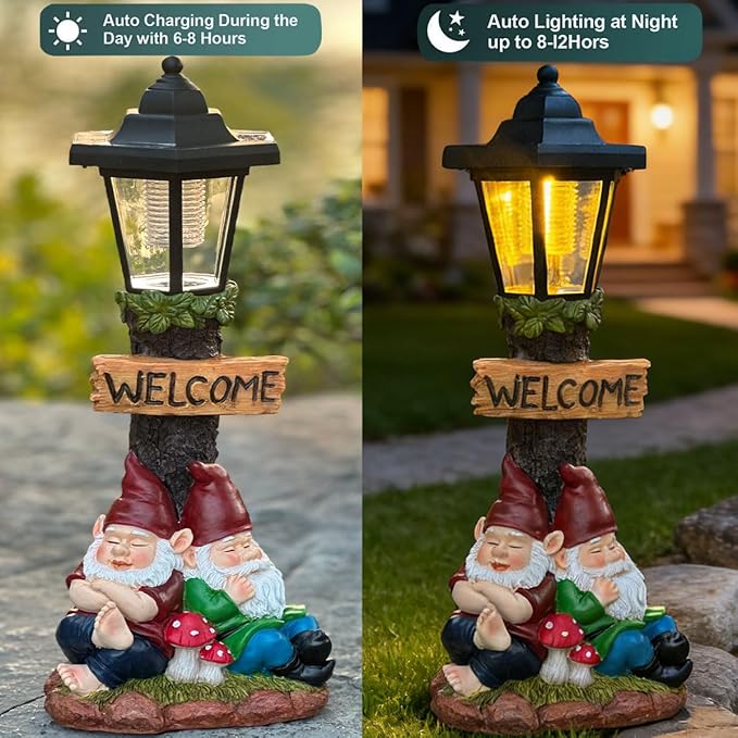 Garden Gnome Statue with Solar Lights,Outdoor Figurine Light for Outside Landscape,Lawn Yard, Path、Patio Sculptures Decor - Unique Gift for Grandmothers, Women,Sisters for Christmas Birthday