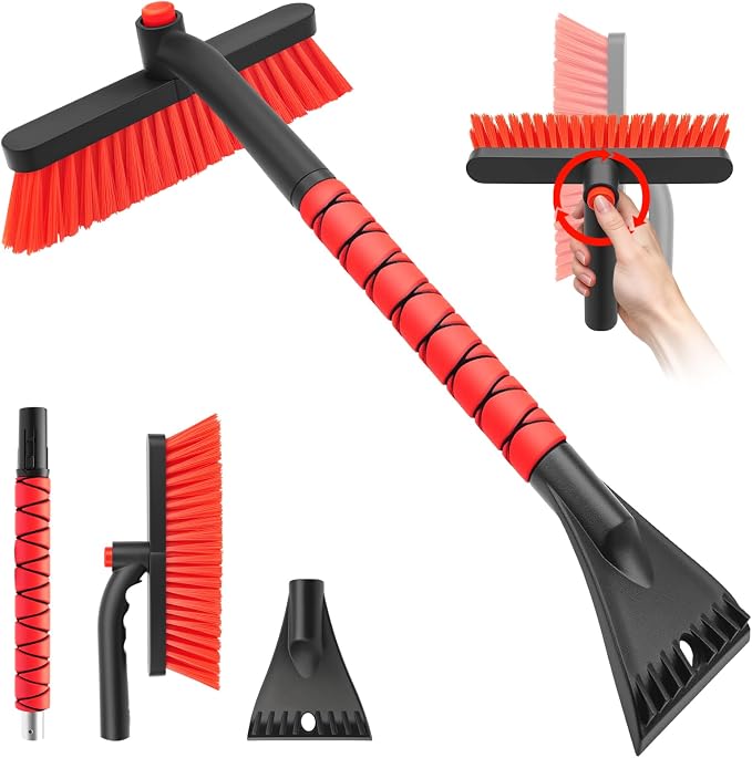 nacena Snow Brush and Ice Scrapers for Car Windshield, Detachable Snow Remover for Cars EVA Foam Grip and Rotatable Brush Head Snow Scraper for Car Trucks SUV, Winter Cars Accessories (Red) by nacena