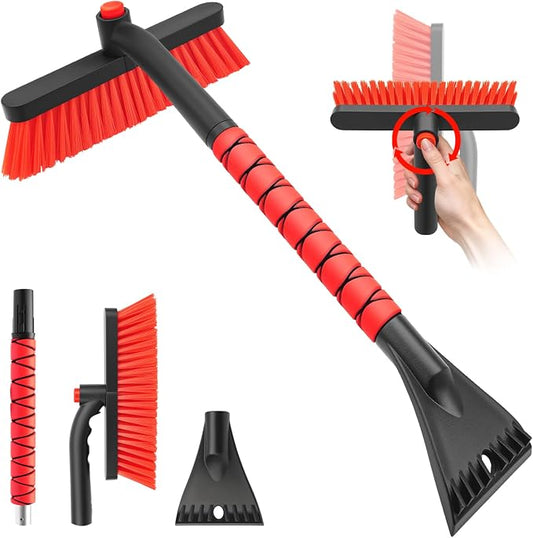 nacena Snow Brush and Ice Scrapers for Car Windshield, Detachable Snow Remover for Cars EVA Foam Grip and Rotatable Brush Head Snow Scraper for Car Trucks SUV, Winter Cars Accessories (Red) by nacena