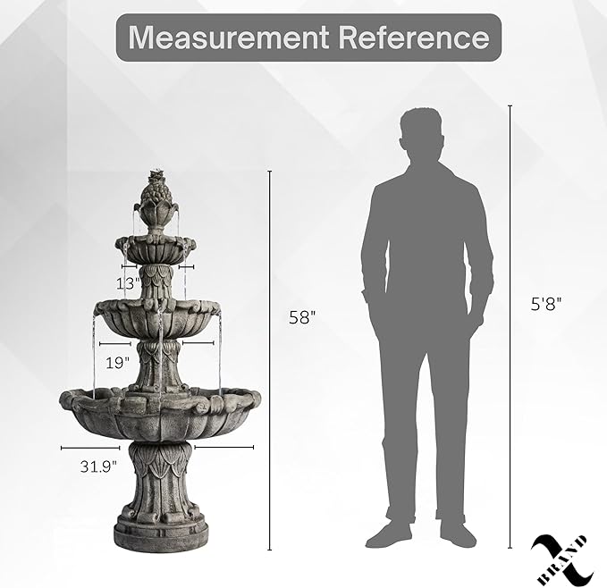 58.3" 3-Tier Outdoor Freestanding Water Fountain - Classic Leaf Design, Large Bird Bath with Pump - Ideal for Yard, Lawn and Garden Décor