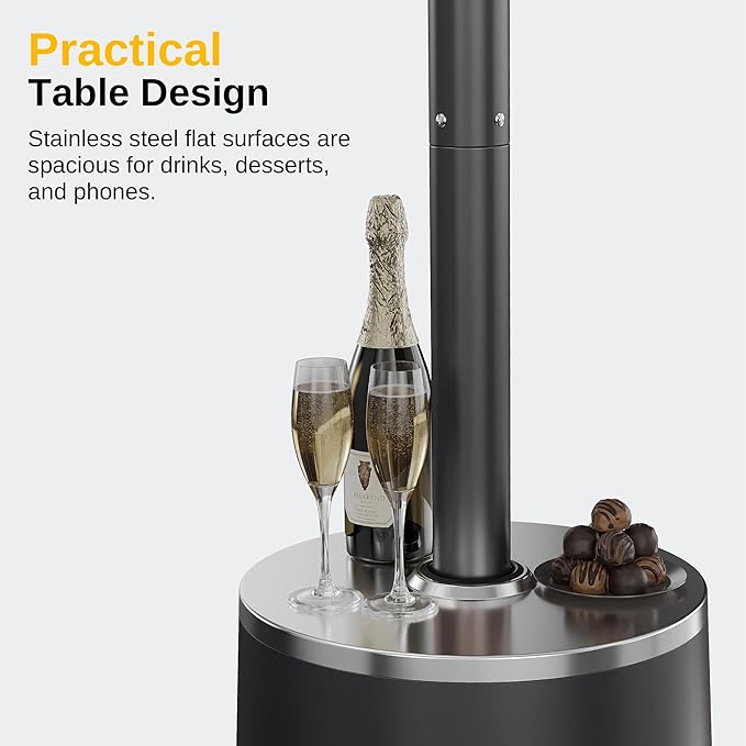 EAST OAK 50,000 BTU Patio Heater with Sand Box, Table Design, Double-Layer Stainless Steel Burner, Wheels, Triple Protection System, Outdoor Heater for Home and Residential, 2024 Upgrade, Black