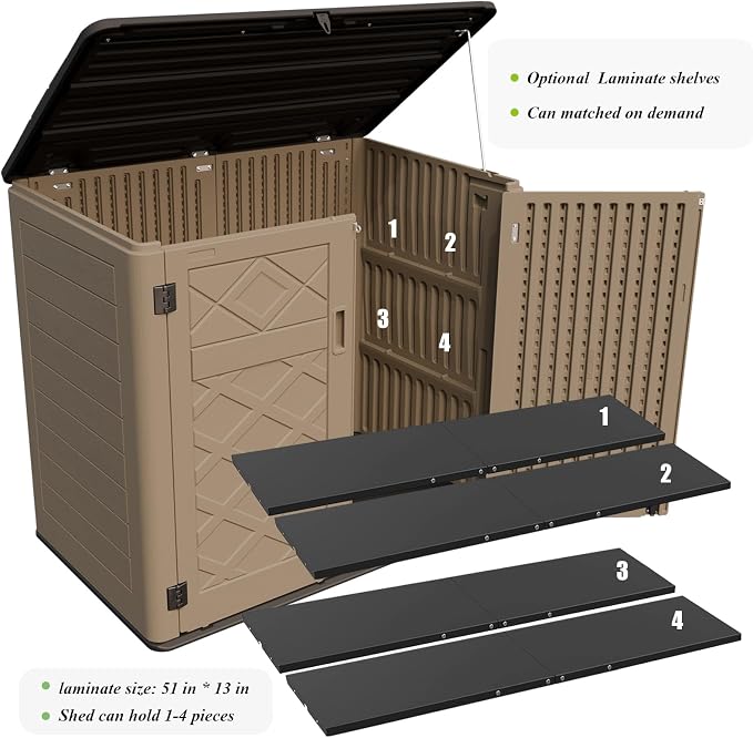 ZZM Large Outdoor Storage Shed, 48 Cu Ft Resin Versatile Storage Cabinet for Patio Accessories, Trash Cans & Garden Tools, Durable Horizontal Storage Box with Lockable Lid (Coffee) - Image 8