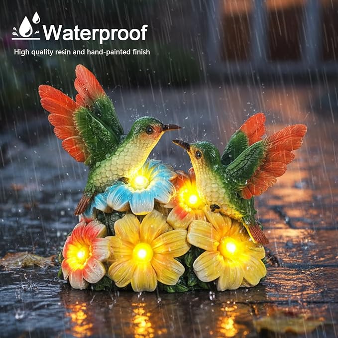 Solar Hummingbird Garden Statues 5.9" Resin Hummingbird Figurine Waterproof Bird Solar Lights Outdoor Yard Patio Decor Lawn Ornaments Unique Housewarming Birthday Gifts for Women Mom Grandma