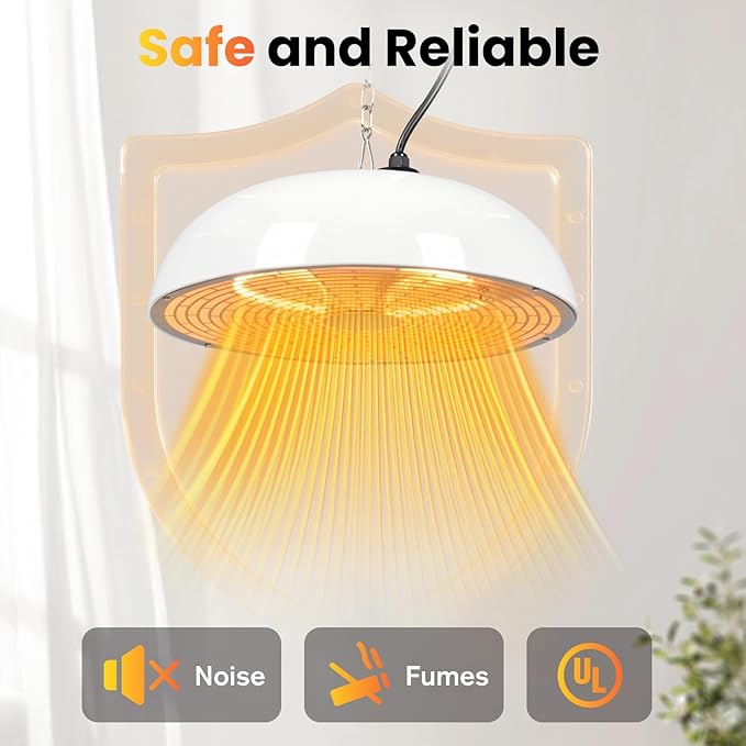1500W Electric Hanging Patio Heater, 3S Instant Heat, Ceiling-Mounted Outdoor Heater with Quiet Operation, Overheat Protection, IP55 Waterproof for Patio, Balcony & Garage,white