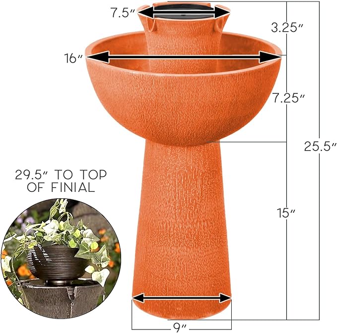 Bernini Alba Cordless Water Fountain - 26" Battery Powered Water Fountains Outdoor or Indoor for Garden, Patio, Deck, Porch and Home, Requires No Cords or Plumbing, with 3-in-1 Finial (Terracotta)