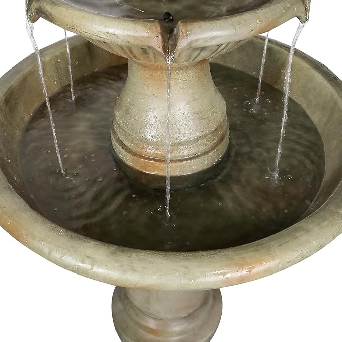 SunJet 51.5” High 3-Tiers Modern Concrete Outdoor Water Fountain - Round Large Outdoor Fountains and Waterfalls for Garden, Patio, Yard, and Deck Decor, Featuring Natural Stone Look