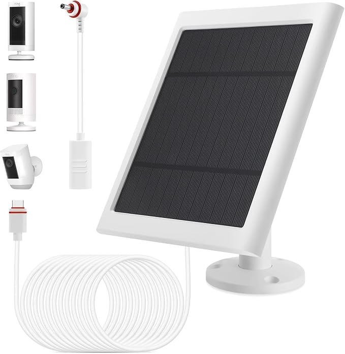 IP65 Solar Panel Outdoor for Ring Cameras (White 1P) Spotlight Cam Plus/Pro(Battery) Stick Up Cam/Pro Wireless Outdoor with 10FT/3M Long Cable Dustproof Waterproof by Fehuatenda