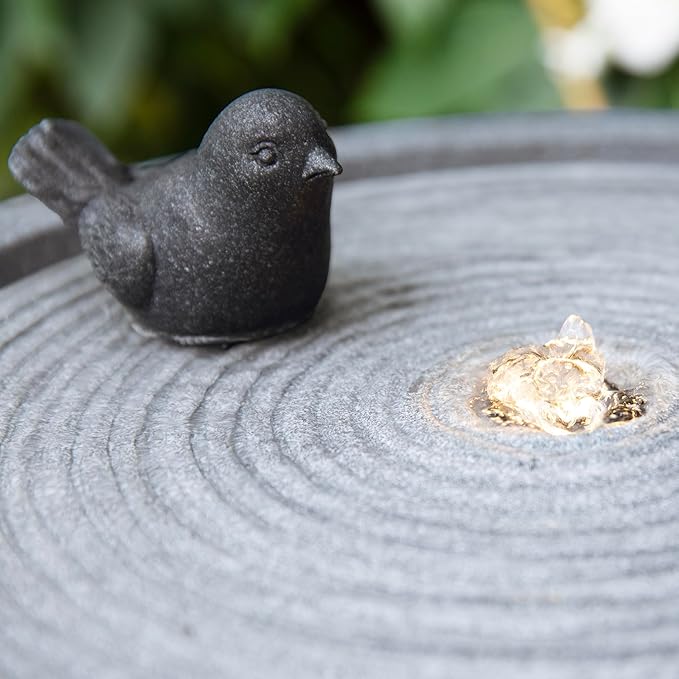 Glitzhome Outdoor Water Fountain with Lights & Pump, Bird Bath Fountain with Birds, 27.5" H Polyresin Floor Waterfall Fountains Water Feature for Garden, Yard, Patio, Home Decor