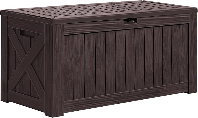 Greesum 120 Gallon Deck Box, Resin Outdoor Storage Container for Patio Furniture, Garden Tools, Pool Accessories, Weatherproof, Lockable, Brown by BuynowfromGreesum