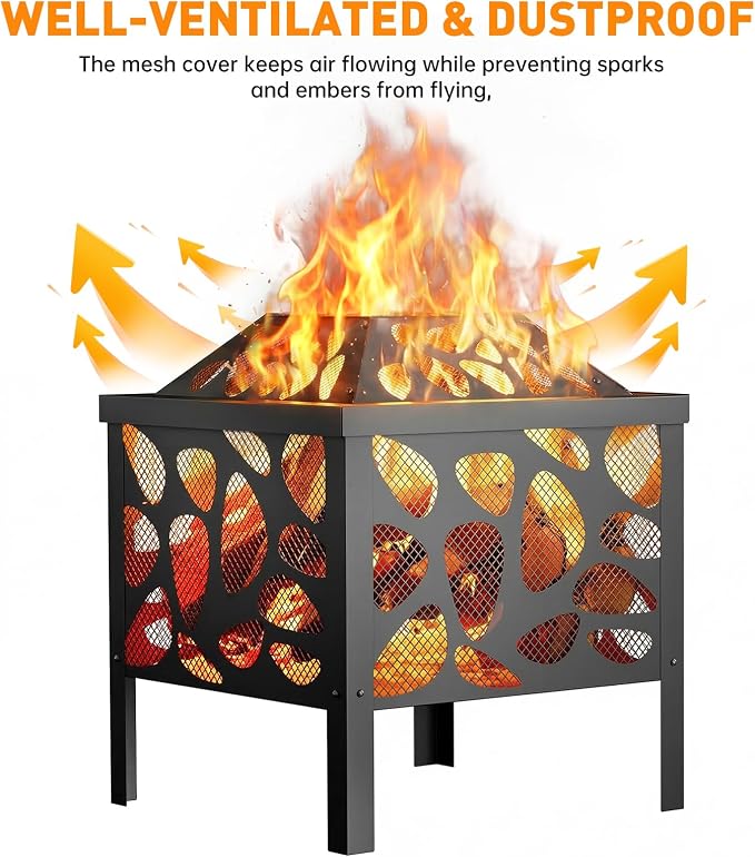 15.7 inch Small Fire Pit for Outside, Outdoor Wood Burning Fire Pit, with Anti-Spark Mesh Guard, Small Bonfire Pit,Firepit Bowl for Patio Camping Backyard Deck Picnic Porch - Image 8