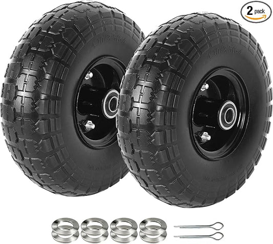 AR-PRO (2-Pack) 10-Inch Solid Tires Wheels, 4.10/3.50-4 Flat-Free Tire Replacement with 5/8" Bearings & 2.2" Offset Hub, Fits Hand Trucks, Wheelbarrows, Garden & Utility Carts by AR-PRO