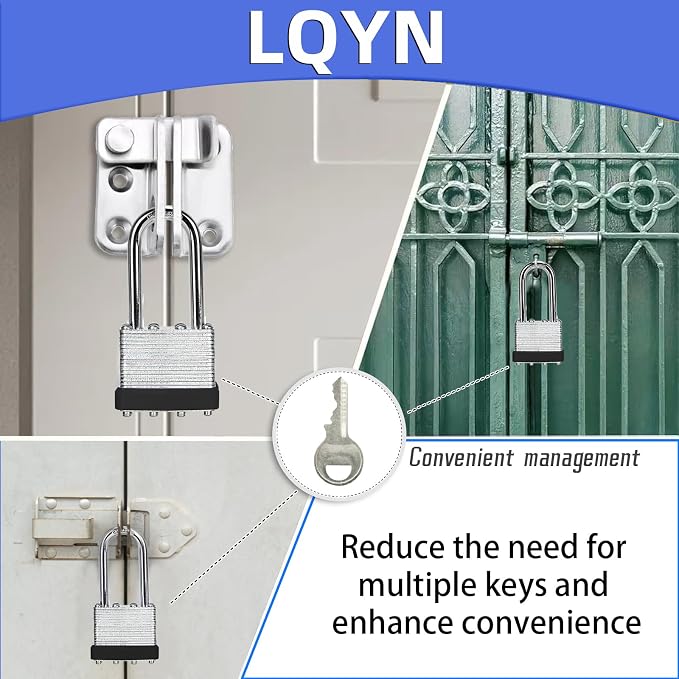 Padlocks with Same Key, LQYN 60 Pcs Laminated Keyed Padlock (1-9/16", 40mm), Keyed Alike Locks, Long Shackle, for Storage Locker, Hasp Latch, Toolbox, Sheds - Image 4