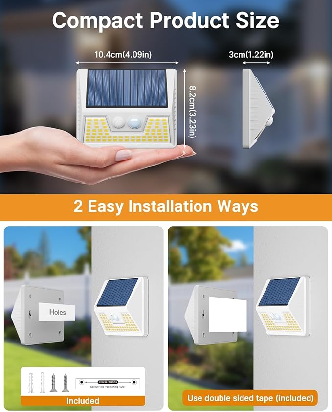12Pack White Solar Lights Outdoor Motion Sensor, 6000K Cool Light/3 Lighting Modes, IP65 Waterproof Solar Powered Wall Lights Outside for Garden Fence Backyard Deck Driveway