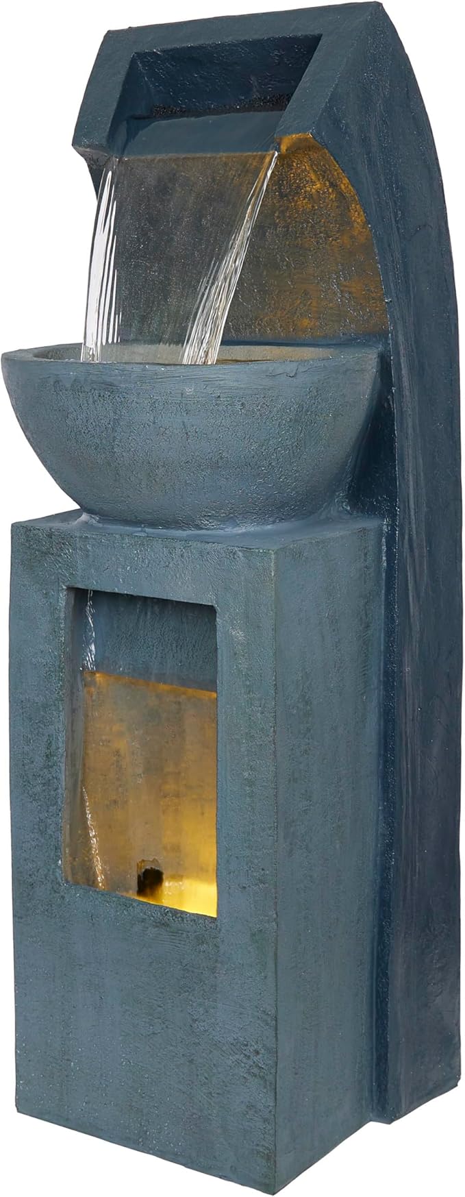 Alpine Corporation 41" Tall Outdoor Basin Waterfall Floor Fountain with LED Lights for Garden, Patio, Lawn and Backyard Decor, Gray