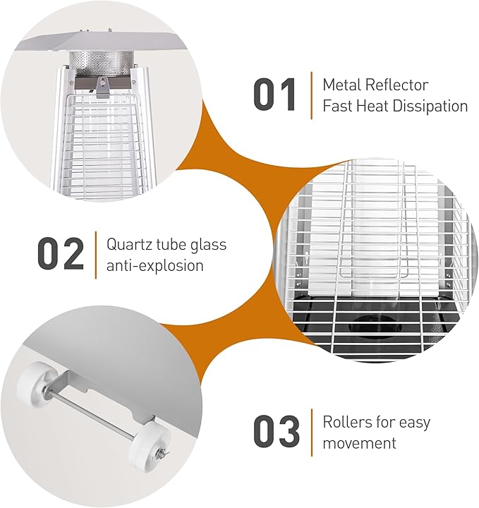 Pyramid Patio Heater, 48000 BTU Glass Tube Propane Patio Heater with Wheels and Cover, Outdoor Propane Heaters for Patio, Backyard, Garden, Porch, and Pool