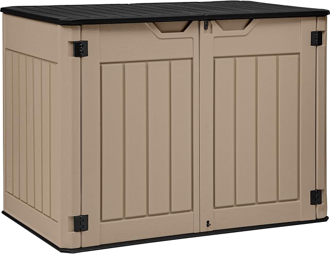 YITAHOME Large Outdoor Horizontal Storage Shed, 47 cu ft Resin Tool Shed w/o Shelf, Outdoor Waterproof Storage with Floor for Trash Cans, Garden Tools, Lawn Mower, Lockable, 4.5x2.8x3.9 ft, Brown by YITAHOME