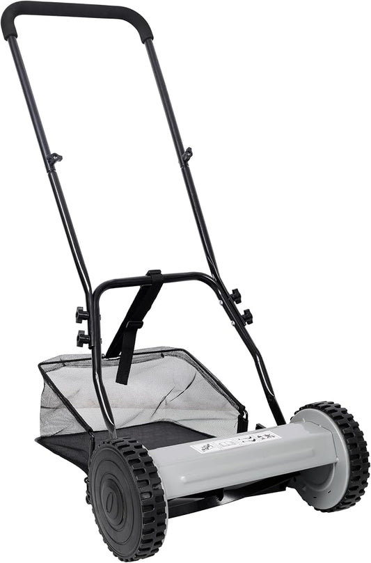 14-Inch 5-Blade Push Reel Lawn Mower with Grass Catcher Steel Gray,Eco-Friendly Manual Grass Cutter for Small to Medium Yards,Precision Cutting & Easy Maneuverability by MATONELL