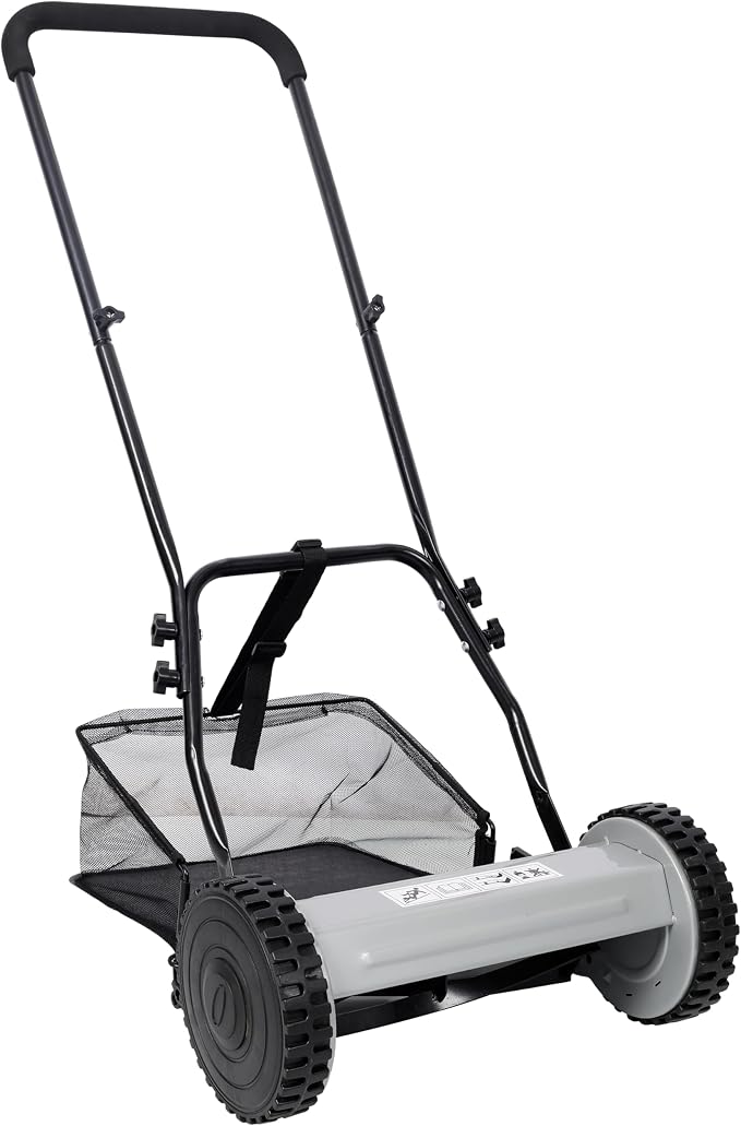 14-Inch 5-Blade Push Reel Lawn Mower with Grass Catcher Gray Precision Cutting Adjustable Blade Height Versatile Grass Cutting Eco-Friendly Steel by WZONICE98