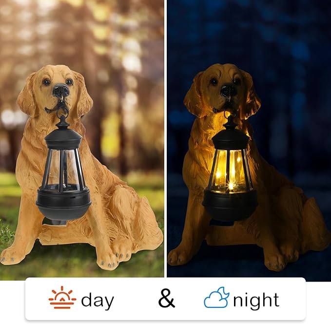 Baquler Garden Dog Statues Outdoor Decor, Resin Solar Lights Outdoor Statue Led Garden Decorations Windproof Lamp Lawn Ornaments Front Yard Decorations Outdoor for Porch Home Patio(Golden Retriever)