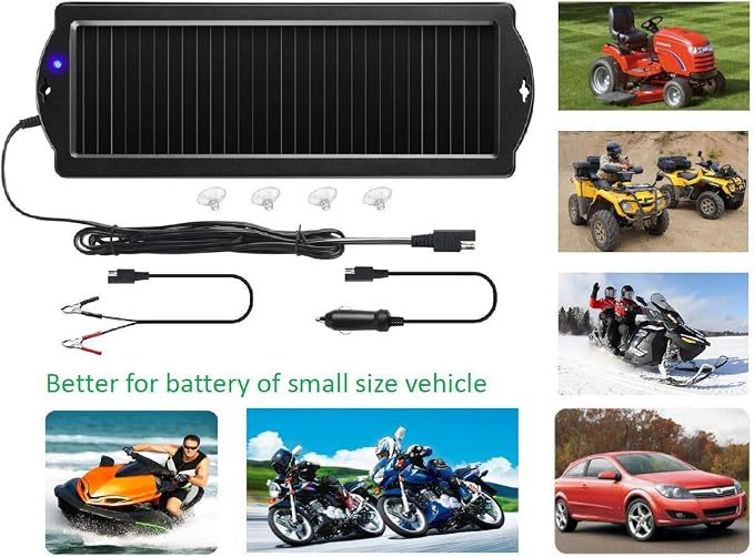Sunway Solar Car Battery Trickle Charger & Maintainer 12V Solar Panel Power Battery Charger With Cigarette Lighter Plug Battery Clamp For Car Automotive Motorcycle Boat Marine Snowmobile Watercraft RV - Image 3