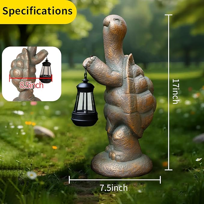 Solar Turtle Outdoor Large Garden Decor Statues 17in Tortoise Light Lantern for Yard,Patio,Balcony,Housewarming Birthday Gifts Mom Grandma Women
