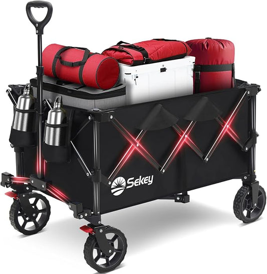 Sekey Collapsible Foldable Wagon with 330lbs Weight Capacity, Heavy Duty Folding Wagon Cart with Big All-Terrain Wheels & Drink Holders. Black by Sekey