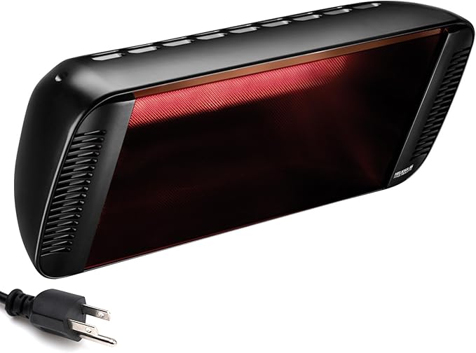 Professional Electric Infrared Outdoor Patio Heater, Wall Mounted, Comes with 6' 120V Plug-in Cord, Water Resistant for Residential and Commercial Use