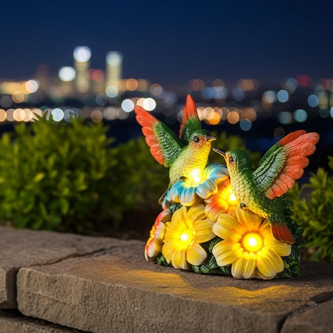 Solar Hummingbird Garden Statues 5.9" Resin Hummingbird Figurine Waterproof Bird Solar Lights Outdoor Yard Patio Decor Lawn Ornaments Unique Housewarming Birthday Gifts for Women Mom Grandma
