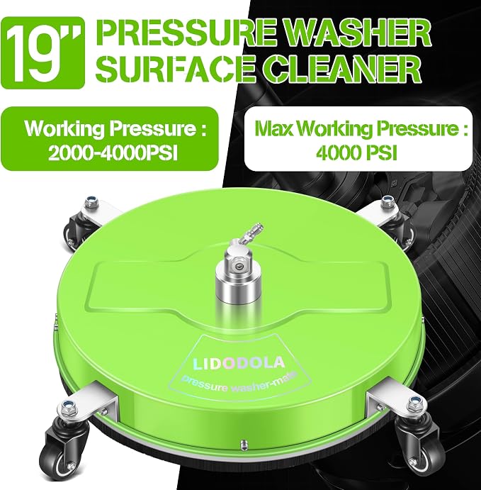 LidoDola 19'' Pressure Washer Surface Cleaner with 4 Wheels - Stainless Steel Surface Cleaner for Pressure Washer Attachment for Concrete, Driveway, Patio, Sidewalk, Deck and Driveways (19 INCH GREEN) - Image 5