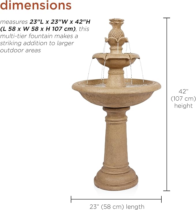 Alpine Corporation USA1590 Ivory Pineapple Multi-Tier Fountain, Statement Waterfall for Lawn & Garden, 42" H, White