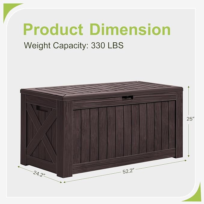 Greesum 120 Gallon Deck Box, Resin Outdoor Storage Container for Patio Furniture, Garden Tools, Pool Accessories, Weatherproof, Lockable, Brown - Image 6