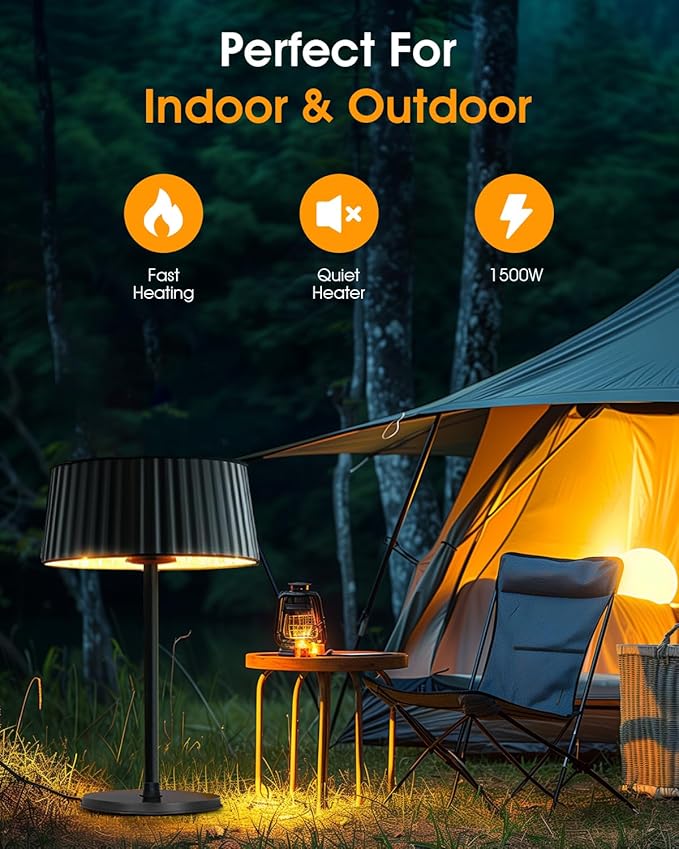 Electric Outdoor Heater for Patio, 1500W Infrared Heater for Indoor & Outdoor, IP55 Waterproof, Fast Heating, Tip-Over Protection, Perfect for Garden, Balcony, Garage (black, tabletop)