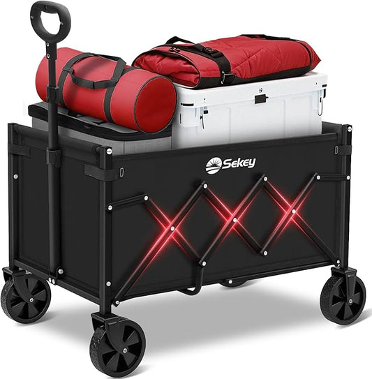 Sekey Wagon Cart with Wheels with 220LBS Capacity,Heavy Duty Wagon Carts Foldable,Lightweight Utility Portable Cart for Grocery, Shopping, Garden, Camping. Black by Sekey