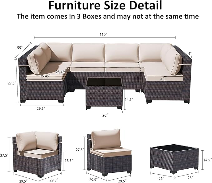 11 Pieces Outdoor Patio Furniture Set,Outdoor Sectional Furniture with 45" 55000 BTU Gas Propane Fire Pit Table,PE Rattan Wicker Patio Conversation Set,Swivel Rocking Chairs Set,Sand