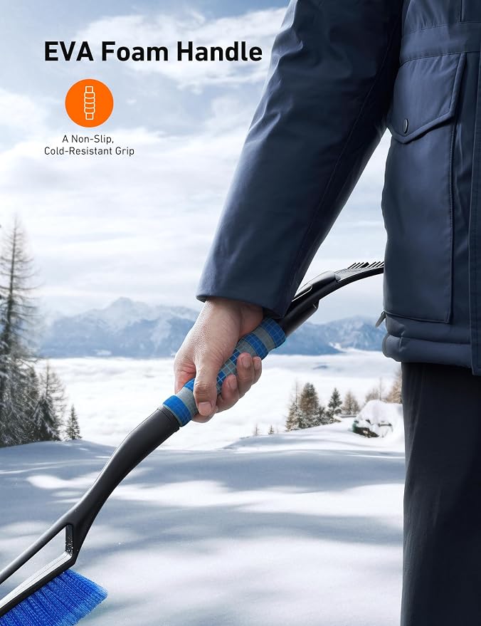 AstroAI 2 Pack 27" Snow Brush and Ice Scrapers for Car Windshield, Detachable Snow Scrapers with Ergonomic Foam Grip for Cars, Trucks, SUVs (Heavy Duty ABS, PVC Brush, Orange) - Image 5