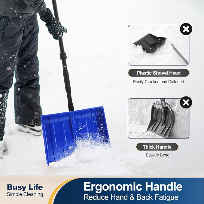 Yocada Snow Shovel for Driveway Home Garage Snow Removal 55 inch Long with D-Grip Handle Aluminum Strip Large Capacity Shovel for Garden Car Camping Outdoor - Image 8