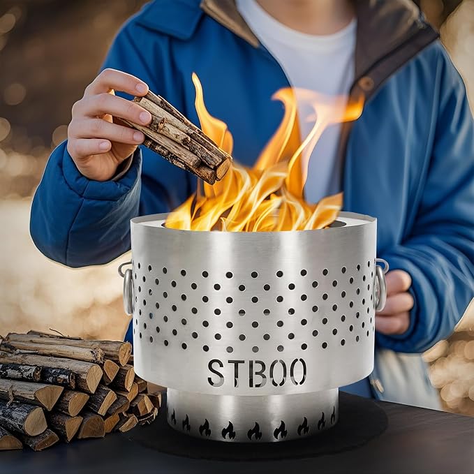 Tabletop Fire Pit with Ash Tray - Low Smoke Pellet Portable Table Top Firepit | Indoor&Outdoor Mini Personal Fireplace with Travel Bag | Small Smores Firepit for Patio, Camping,Porch,7.8inch Stainless - Image 6