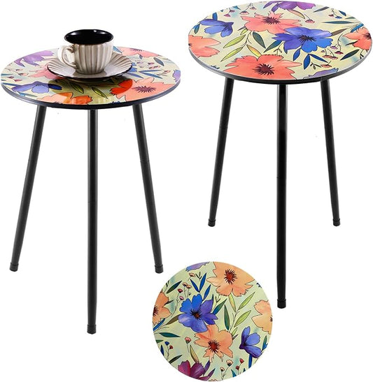 Party Zealot 2 Packs Metal Floral Round Side Table 13.2" Small Outdoor Patio Round Accent Coffee Tables Indoor Corner Stand for Small Spaces Weather-Resistant for Balcony Plant Stand by PartyZealot
