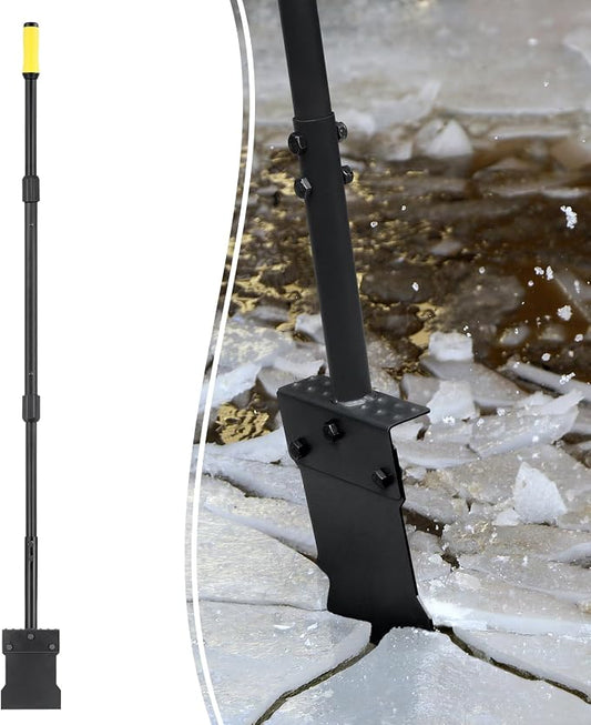 Colwelt Metal Snow Shovel 58’’, Heavy Duty Ice Scraper for Driveway, Snow Ice Chopper Shoveling Tool with Thickened Blade, Ice Shovel for Sidewalk Ice Removal, Flat Shovel Floor Cleaning Scraper by Colwelt